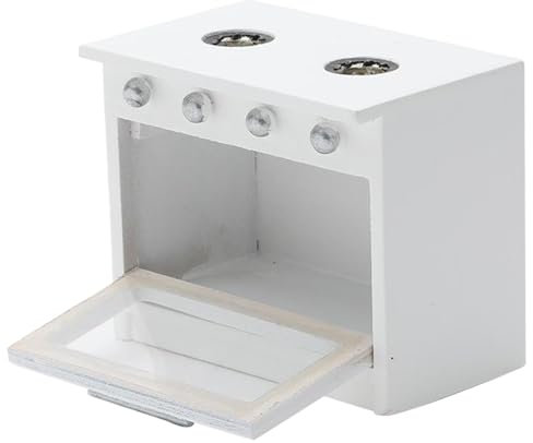 Dollhouse Kitchen,Dollhouse Furniture, Wooden 1/12 Scale Toy Stove Simple White Dollhouse Kitchen Miniature Delicate Model Oven Decor Realistic Accessory Pretend Play DIY Supplies