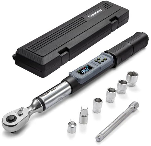 GROWNEER 3/8 Drive Digitaler Drehmomentschlüssel 6.8-135Nm/5-100Ft-lb ±2%, Heavy-Duty Drehmomentschlüssel für Automotive & Maschinen, LCD mit Summer & LED Warnungen Verlängerungsstange & Bits