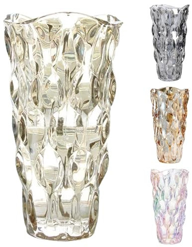 Blumenvase Glas Sekt, 24cm Moderne Minimalistische Vase, Blumen Blumenarrangements Hydrokultur Kristall Vase, Tulpenvase Glasvasen für Mittelstücke, Hochzeit, Tischdeko, Büro und Heimdekoration (A)