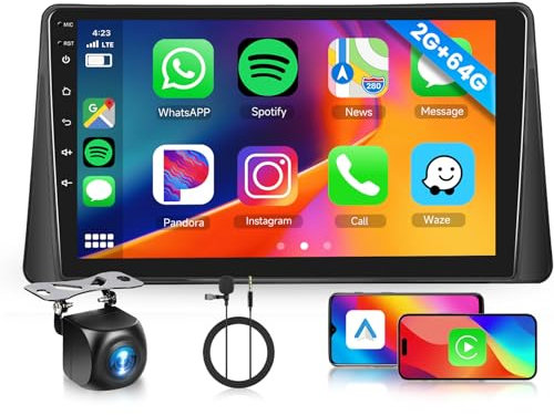 Hodozzy 2G 64G Android Radio para Renault Megane 2 2004-2008 con Carplay Inalámbrico Android Auto Mirror Link, 9 Pulgadas Pantalla Táctil GPS Bluetooth WiFi EQ FM RDS Radio, Control del Volante