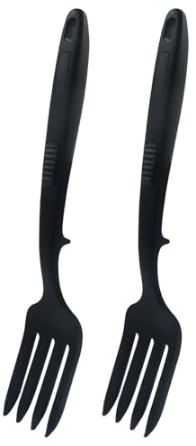 Hitefu Große hitzebeständige Silikongabel, 30 cm, flexible Kochgabel, Antihaft-Küchengöffel für Zutaten mischen, Mahlen, Eier und Backen (schwarz), 2 Stück