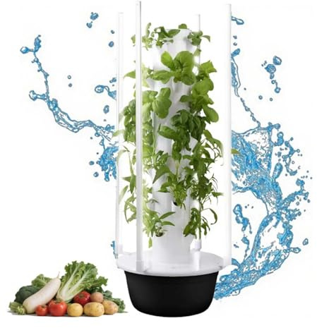 zhenmaster Tour hydroponique à étages avec éclairage LED et Pompe – Système d’arrosage Circulaire pour Culture d’Herbes, Fraises, salades – 36 Trous – pour intérieur ou extérieur(20Holes+LED)