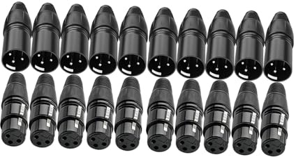 Hellery Connettori per Cavi Microfonici, Connettori Audio per Microfoni, Parti di Ricambio, Connettore XLR a 3 Pin (Maschio/Femmina), Adattatore XLR per La Re, Nero 20 Pezzi