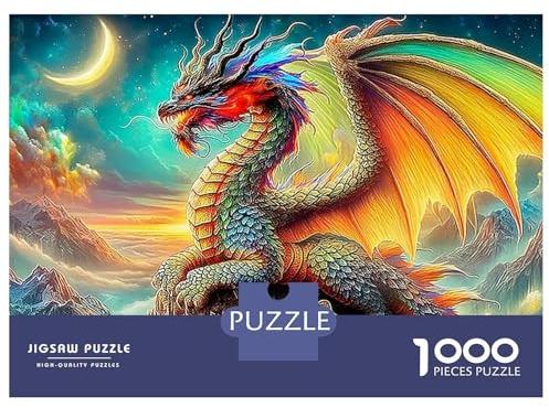 Mythologische Kreaturen Karton 1000 PC DIY Fire Drache im Nebel Puzzle, Spaß Für Erwachsene & Teenager, Stresslinderung Wind Down, Wanddekoration & Geschenk 70x50cm/1000pcs
