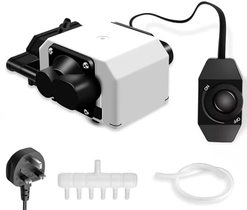 Aquarium Air Pump 3300 L/H, 25W Fish Tank Air Pump, 6 Outlets Pond Air Pump with Stepless Adjustable Airflow, Quiet Air Assist for Laser Engraver, Air Pump for Aquarium/Laser Cutter