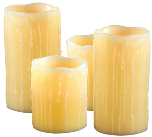 Britesta LED-Kerzen Wackeldocht: 4er-Set LED-Echtwachskerzen Glow by Blow, Luftzug-Sensor, 10 & 15 cm (Ausblasbare Kerzen, mit Pustfunktion)