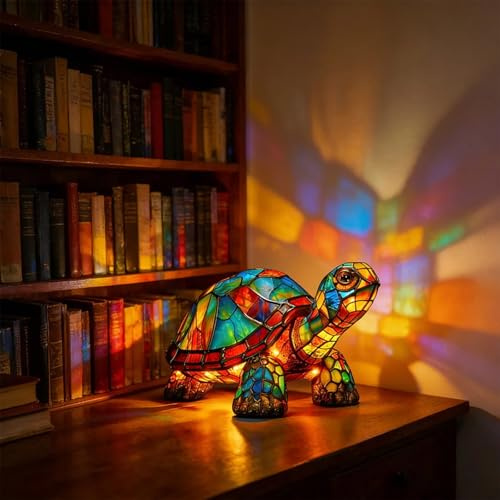 Rainbow Animal Lamp,Bedside Lamp, Animal Art Night Light,USB Powered Retro Resin Rainbow Fish,Deer,Cactus,Turtle,Snail Lamp for Bedroom,Desk,Home, Home Decor Gift (E)