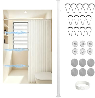 Gugxiom Magnetic Door Curtain, Blackout Accordion Door Curtain No Drilling, Waterproof Room Divider Curtains for Bathrooms, Bedrooms Living Rooms (Off-white, 150×200cm, With Rod)