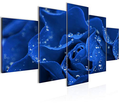 Runa Art - Quadri Fiori Rose 200 x 100 cm 5 Pezzi XXL Decorazione Murale Design Blu 200451c