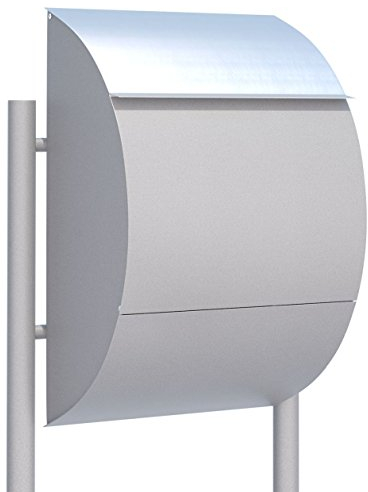 Standbriefkasten, Design Briefkasten Jumbo Grau Metallic/Edelstahl - Bravios