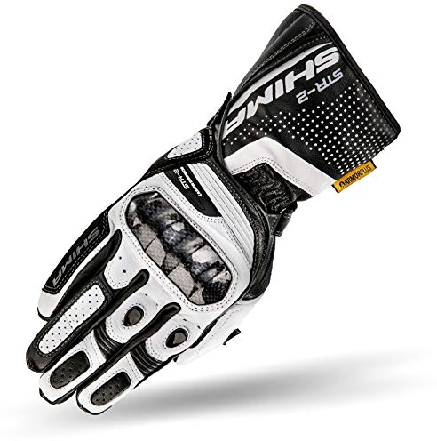 SHIMA STR-2 Motorradhandschuhe Herren - Touchscreen, Sommer, Sport Leder Handschuhe mit Carbon Knöchelprotektor, Handflächen- und Fingerschieber, Verstärkte Handfläche (Weiß, 3XL)