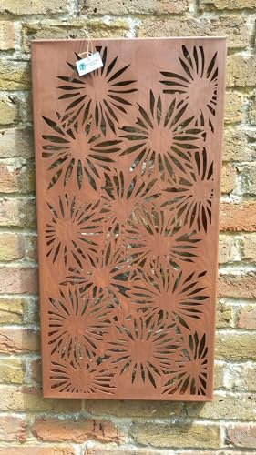 F&G Supplies steel rustic Daisy garden screen wall plaque art - 780mm x 390mm - ideal for wall mounting - with a rustic finish