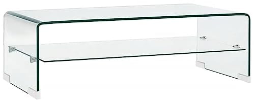 vidaXL Couchtisch mit 1 Regal Glastisch Beistelltisch Wohnzimmertisch Kaffeetisch Sofatisch Teetisch Tisch Transparent 98x45x31cm Hartglas