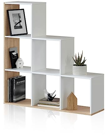 Habitdesign Estantería Librería, Salón, Comedor o Despacho, Modelo Lua, Acabado en Blanco Artik y Roble Canadian, Medidas: 110 cm (Alto) x 108 cm (Ancho) x 28 cm (Fondo) (0F2254A)