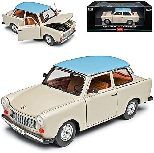 Sun Star Trabant 601 Deluxe Limousine Beige mit Blauem Dach DDR 1964-1990 1/18 Modell Auto