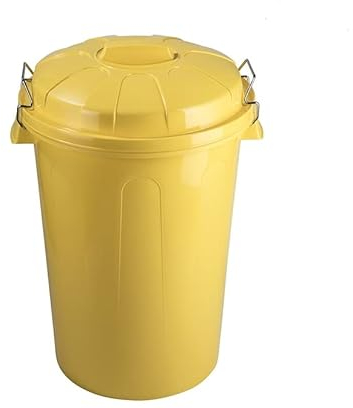 Plastic Forte Cubo de basura de color amarillo de 100 litros de capacidad con tapa. Almacenaje de basura grande para hogar o industrial.