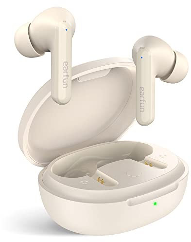 EarFun Air S Noise Cancelling Wireless Earbuds, Qualcomm® aptX™, 4 Mics CVC 8.0 Call, Multipoint Connection, Wireless Charging, 10mm Wool Composite Drivers, App with Custom EQ, Game Mode, White