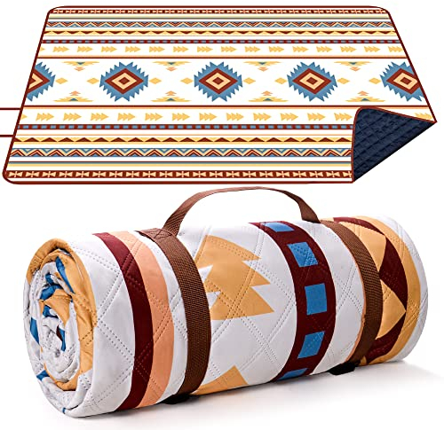 LARUTAN Waterproof Picnic Blanket, 200x200CM Large Beach Blanket Outdoor Picnic Mat, Beach Mat with Carrying Handle Sandproof Heatproof for Camping, Beach, Family Picnic