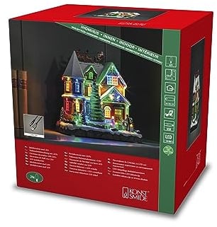 Konstsmide LED Szenerie Haus mit Baum, mit Musik, wählbare Energiefunktion, 24 bunte Dioden, batteriebetrieben & USB, Innen, schwarzes Kabel, 3 x AA 1.5V (exkl.) - 4255-000