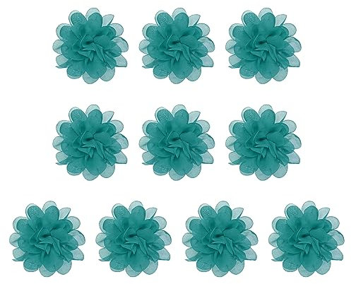 PATIKIL 10Stk 3.9 Chiffon Blumen Netz Stoff Blumen Nähen Gewebe Ornamente Stirnband Verzierungen für Heimwerker Handwerk Hochzeit Dekor Türkis