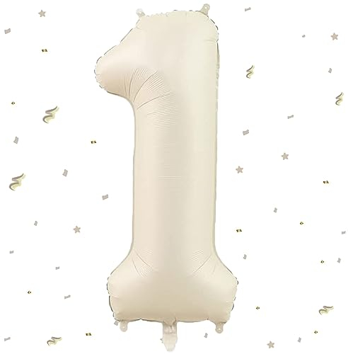 Beige Luftballon 1,Zahlen Luftballon Beige, 40 Zoll XXL Creme Weiß Folienballon 1.Sandweiß Zahlenballon 1 Helium Ballon, Luftballon 1. Geburtstag für 1 Jahre Geburtstagsdeko Kinder Junge Mädchen