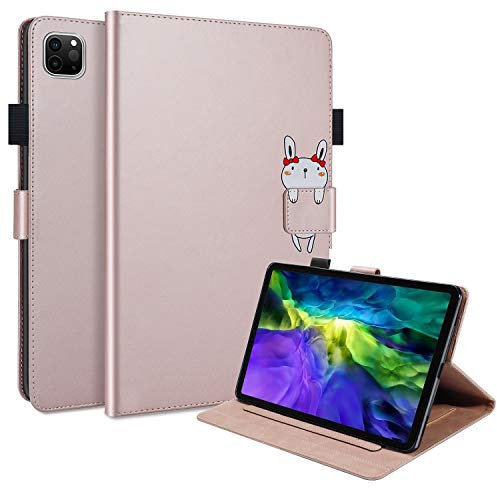 FERLAN Hülle für iPad 11(2020)/iPad 10.8,mit Stifthalter,Lustig Süße Cartoon Dünner Ständer Stoßfeste Tablet Schutzhülle für iPad 11(2020)/iPad 10.8- Roségold