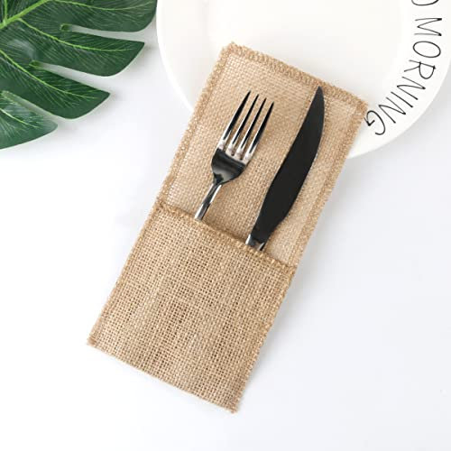 12 Stück Jute Bestecktaschen Weihnachten, 11*21cm Vintage Besteckbeutel Besteckhalter Sackleinen mit Spitze Hochzeitsdeko Tischdeko für Party Geburtstag, Kommunion Ostern,Hochzeit,Weihnachten