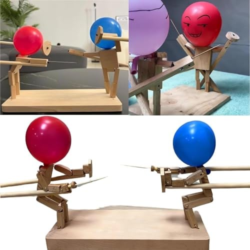 Ballon-Bambus-Mann-Schlacht, Holz-Bots-Kampfspiel für 2 Spieler, handgefertigte Holzzaunpuppen, schneller Ballonkampf, Holzkämpfer mit Ballonkopf, Partyspiele für Erwachsene für Gruppen (30 x 5 mm)
