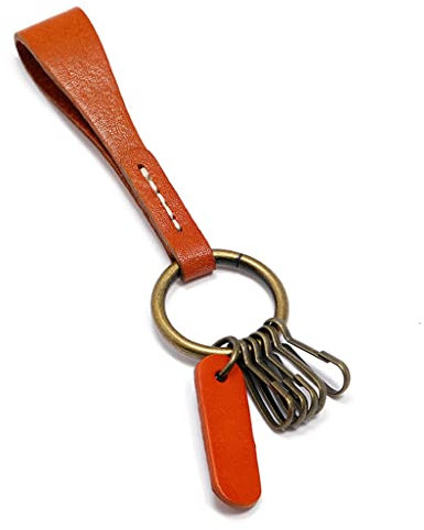 TRoki Bronzefarbener Vintage-Leder-Schlüsselanhänger mit mehreren Haken – einfarbiges Unisex-Accessoire (Einheitsgröße)