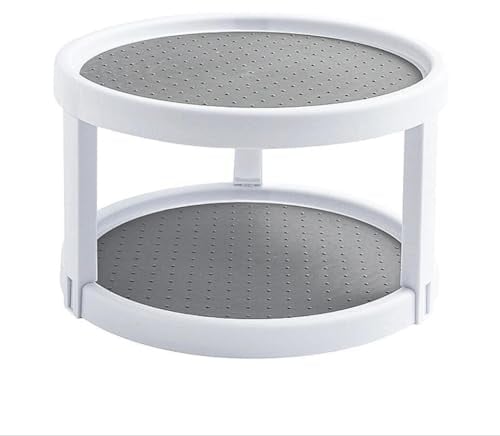 2 Tier Lazy Susan Turntable, 10-inch Spining Rack Pantry Organizers, Non Skid Spice Stand for Kitchen Cabinet Fridge Corner Pantry Bathroom Cosmetic, White/Gray