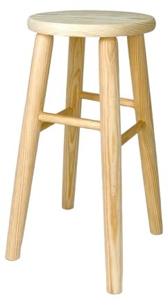Taburete de Madera, banqueta de Madera Natural sin Tratar 48x24cm con reposapiés, Asiento para Todo Uso, hogar, Cocina, salón, Jardin, decoración. (Redondo - 47x24cm)