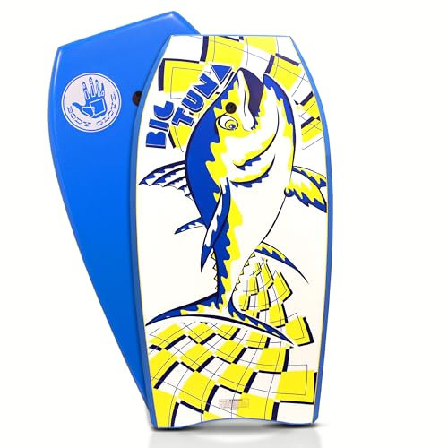 Body Glove Big Tuna - Bodyboard grande per ciclisti alti, con guinzaglio a spirale e cinturino da polso, nucleo in EPS resistente e leggero con parte superiore liscia e fondo in HDPE liscio (tonno