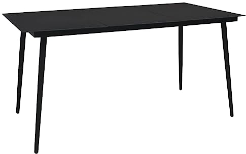 HEFZGDB Garten-Esstisch Schwarz 150x80x74 cm Stahl und Glas Campingtisch Gartentisch Balkontisch Geeignet für Gärten, Terrassen, Decks.