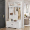 Merax Garderoben-Set Flur, Kompaktgarderobe, Modern Flurgarderoben Set mit 4 Kleiderhaken, Schuhschrank, Schuhbank, offenes Fach, Eingangsschrank Garderobenständer für Eingangsbereich, Weiß
