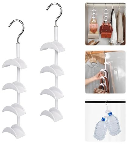 Minicoco 2PCS Swivel Handbag Hooks Bag Organiser with 4 Hooks Space Saving Scarf Handbag Belt Hook Organiser Display Stand (White)
