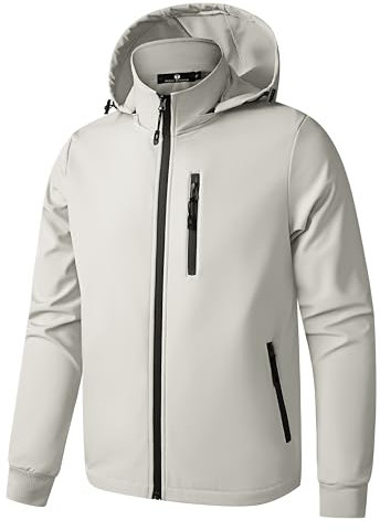 TONY BACKER Veste Homme Softshell Imperméable Coupe Vent à Capuche Veste Chaud Pour Randonnée Casual 6860, Gris-60, XL