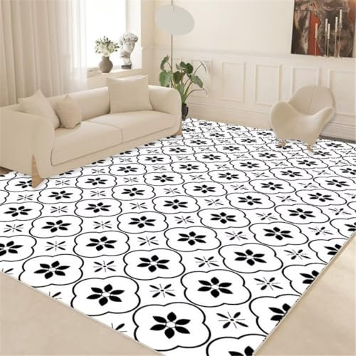 RUGMRZ Outdoor Teppich Orientalisch Teppich Flach Gewebt Schwarz und weiß floral Design Schlafzimmer Teppich langlebig Esszimmer Teppich 180X280CM