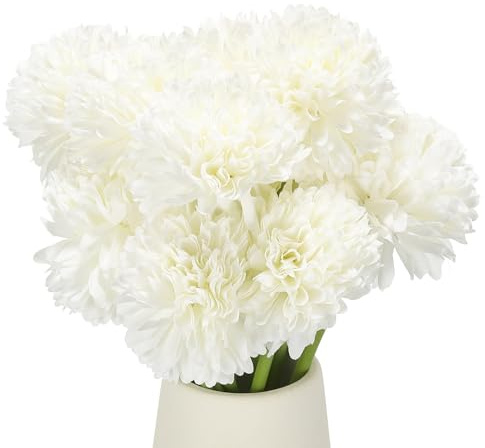 sourcing map 12 Pcs Artificial Chrysanthemums Fake Flowers, Faux Silk Artificial Flowers for Outdoors Indoor Wedding Table Centerpiece Home Decor, White