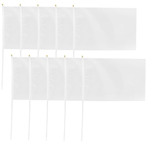Toyvian 10 Stück Teiliges Weiße Handgehaltene Blanko Graffiti Flaggen mit PP Stab Leichte Cheerleading Fahnen zum Bemalen und Anfeuern bei Sport und Outdoor Events