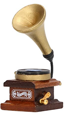 Fdit Mini Gramophone Rétro, Artisanat Exquis, Compagnon Familial, Phonographe Vintage Miniature de Maison de Poupée pour, Bois de Bouleau