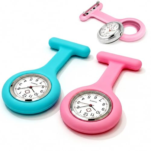 HONNGDHGD Nurse Watch with Pin, 2 Pcs Anti Cross-Contamination Medical Fob Watches, Silicone Lightweight Pocket Watch, Ideal Gift for Nurses, Doctors, Paramedics