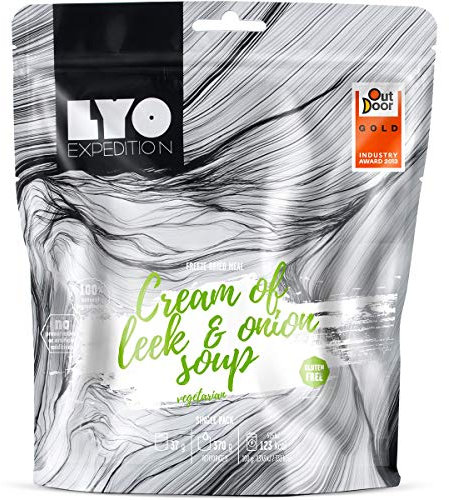 LYOFOOD Lauchzwiebel Cremesuppe 370g | Gefriergetrocknetes Laktosefreies Essen 2 Go Camping Wandern Verpflegung Nahrung Vegetarisch Notfall Lebensmittel für Unterwegs Bundeswehr Haltbar
