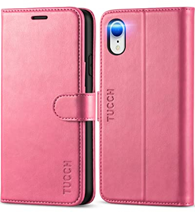 TUCCH Hülle für iPhone XR, Stoßfeste Handyhülle Schutzhülle RFID-Sperrung[Aufstellfunktion] [Kartenfach] [Magnetverschluss], TPU Handytasche Etui Kompatibel für iPhone XR (6,1) Rosa