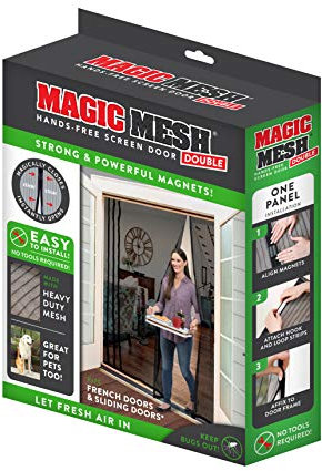 Magic Mesh Double porte - Porte moustiquaire magnétique mains libres, convient aux portes françaises et coulissantes de 190,5 x 210,8 cm