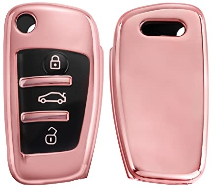 kwmobile Autoschlüssel Hülle kompatibel mit Audi 3-Tasten Klappschlüssel - Schlüsselhülle Silikon Cover - Hochglanz Rosegold