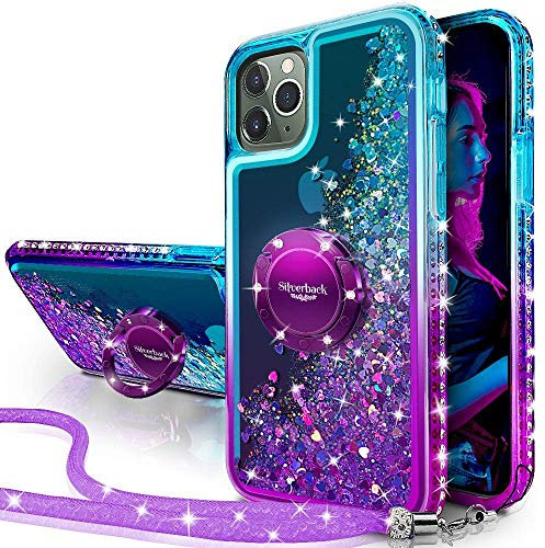 Miss Arts Case for iPhone 11 Pro Max, Girl Silicone Glitter Luxury Bling Glitter with Stand, Liquid Gel Protective Case for Apple iPhone 11 Pro Max 6.5 Inches Purple
