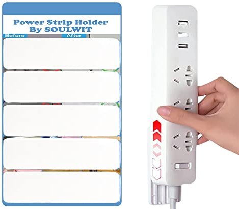 SOULWIT Self Adhesive Power Strip Holder, Surge Protector Fixator Wall Mount Punch Free under Desk Cable Management for Remote Control Router Computer Home and Office