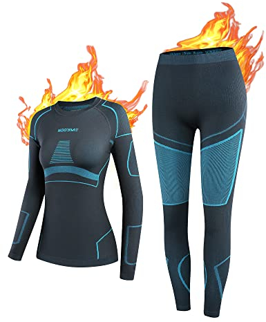 NOOYME Damen Thermounterwäsche, Langunterwäsche, Thermoaktiv, Atmungsaktiv, Antibakteriell, Winter, Blau, XL