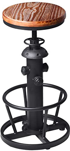 Industrial Bar Stools Kitchen Island Dining Chairs Swivel Wooden Seat Bar Counter Height Adjustable 25-31