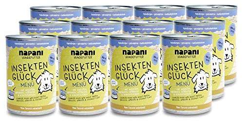 napani - Premium Hundefutter Insektenprotein, Hundenassfutter, schonend gegart, hypoallergen, getreidefrei, kohlenhydratarm, Brokkoli, Aprikosen, Kokosflocken, 12 x 400g